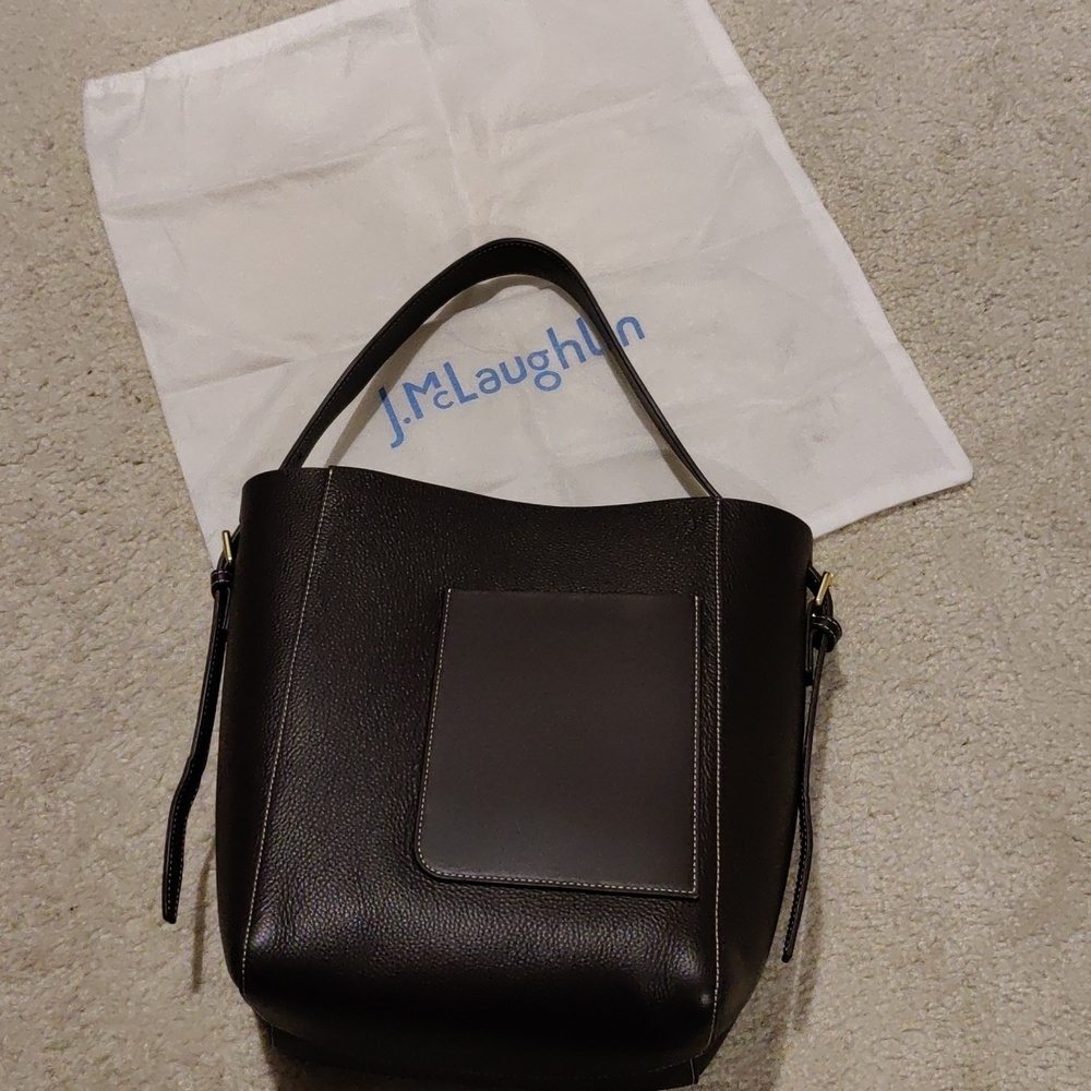 New!J.McLaughlin Zaina Pebble Grain Leather Brown Bucket Bag Y2K Hobo Elevated - Picture 14 of 16